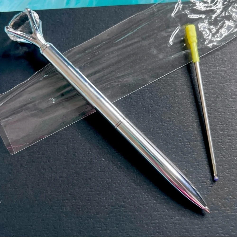 Diamond Top Silver METAL Ballpoint Pen With Black Ink Refill PinkRainCloud